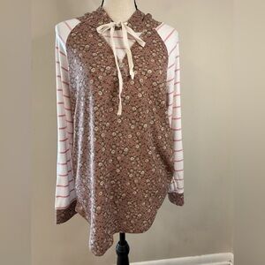 7th Roy floral striped lightweight hoodie sweatshirt SZ LG